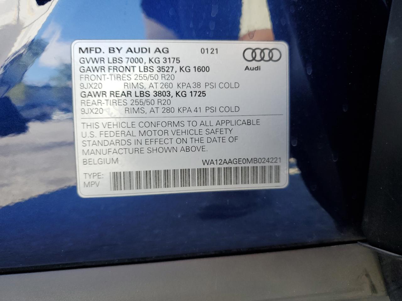 2021 Audi E-Tron Sportback Premium Plus VIN: WA12AAGE0MB024221 Lot: 64040515