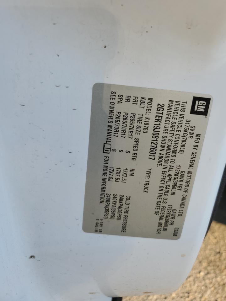 2gtek19j081276017 2GTEK19J081276017 2008 GMC Sierra K1500