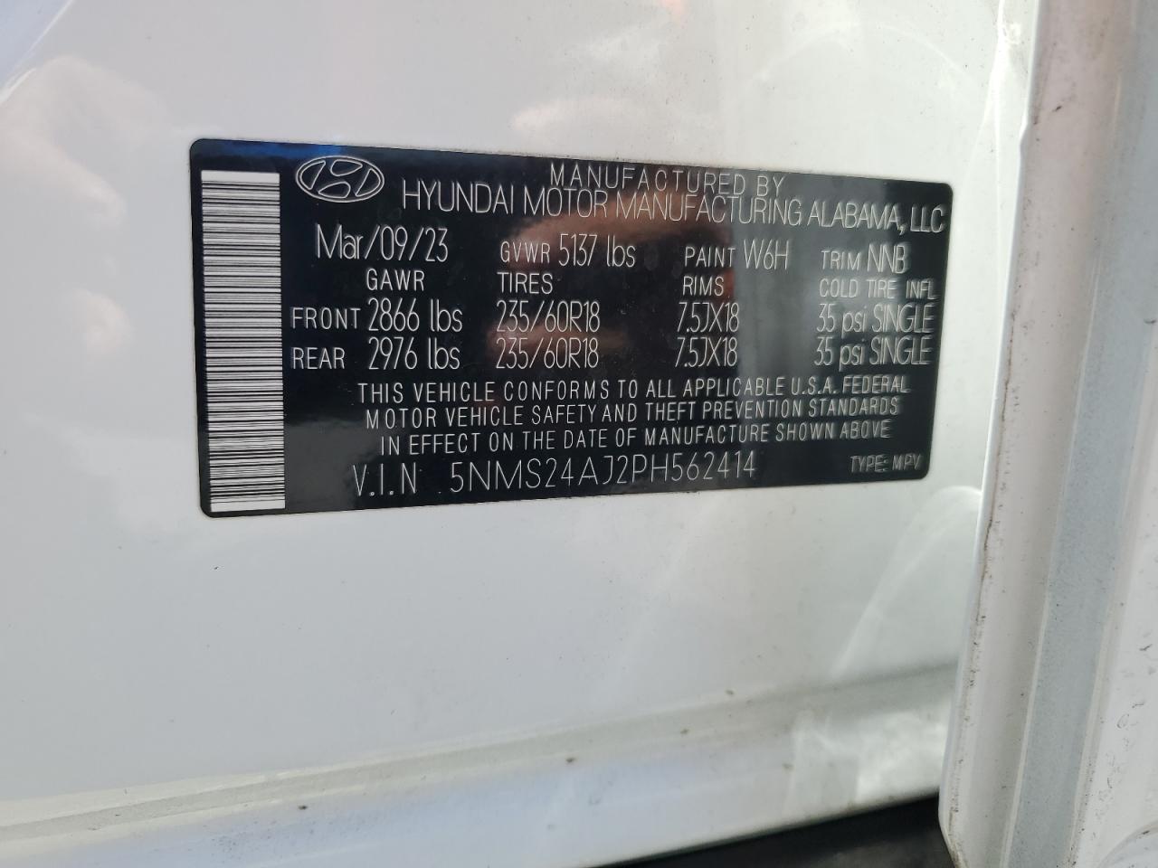 2023 Hyundai Santa Fe Sel VIN: 5NMS24AJ2PH562414 Lot: 63098975