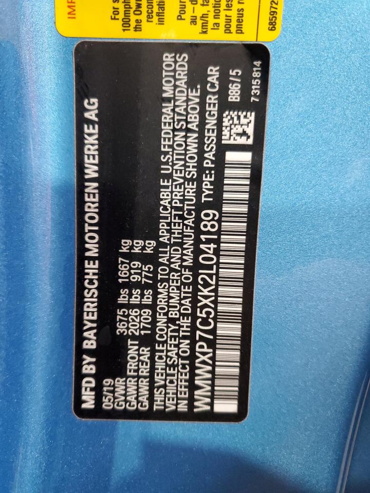 2019 Mini Cooper S VIN: WMWXP7C5XK2L04189 Lot: 66828895