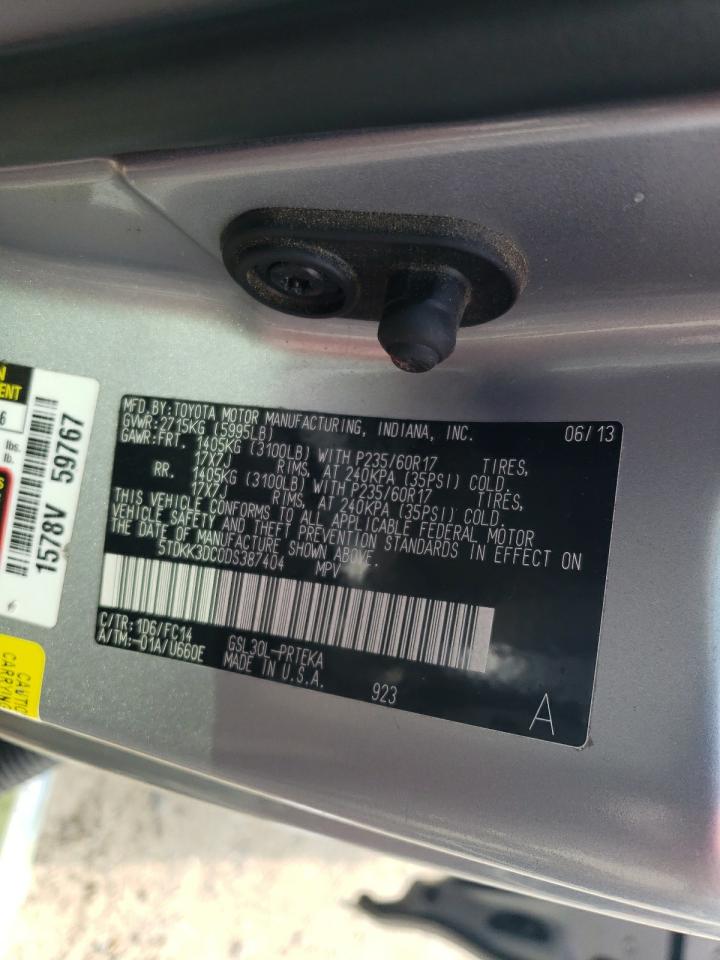 2013 Toyota Sienna Le VIN: 5TDKK3DC0DS387404 Lot: 63754875