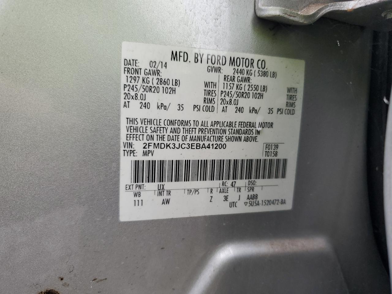 2014 Ford Edge Sel VIN: 2FMDK3JC3EBA41200 Lot: 64758595