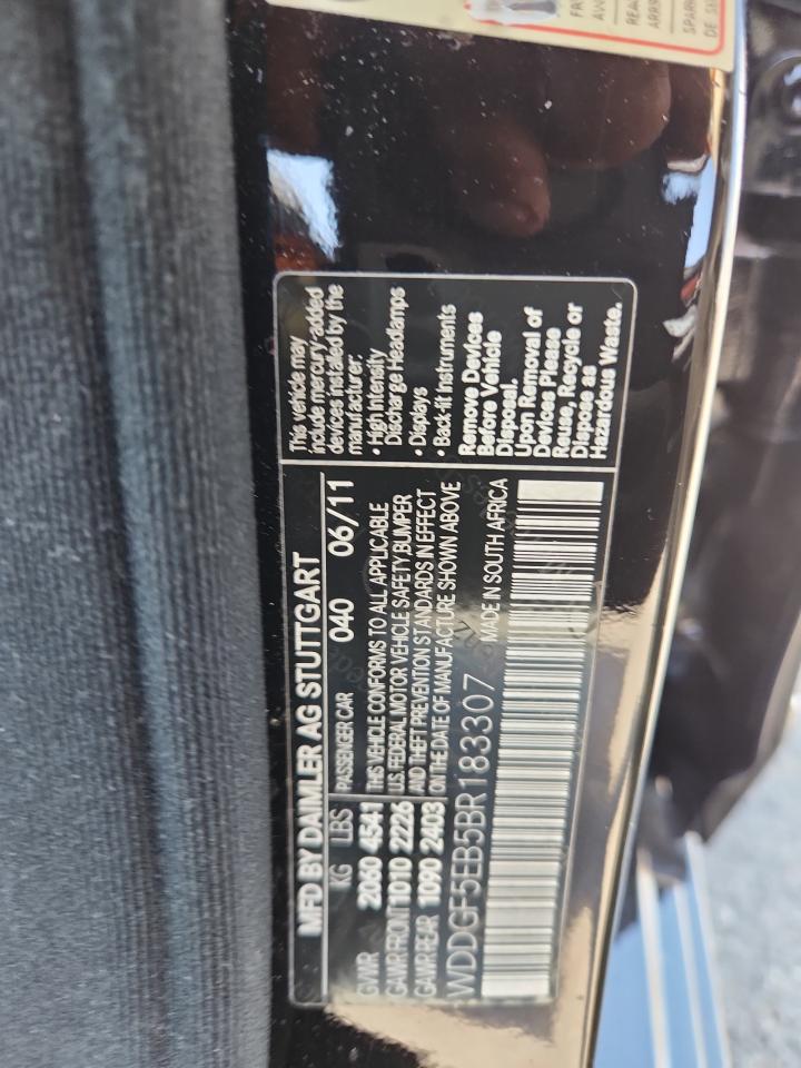 2011 Mercedes-Benz C 300 VIN: WDDGF5EB5BR183307 Lot: 63710205