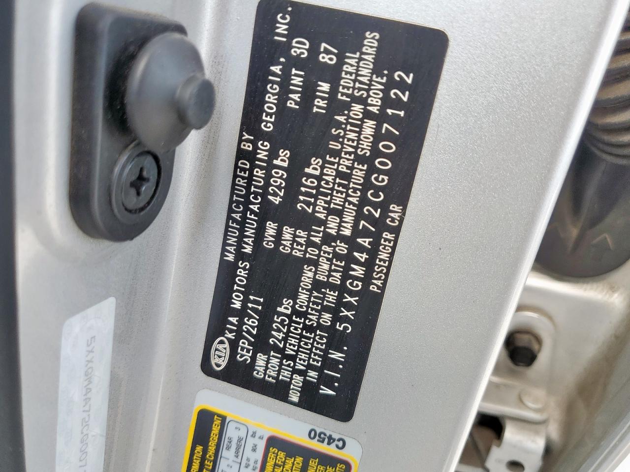 2012 Kia Optima Lx VIN: 5XXGM4A72CG007122 Lot: 66209735