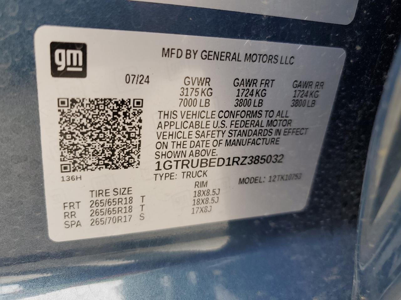 2024 GMC Sierra K1500 Sle VIN: 1GTRUBED1RZ385032 Lot: 63375335