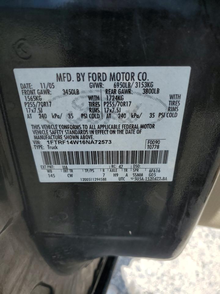 2006 Ford F150 VIN: 1FTRF14W16NA72573 Lot: 64453445