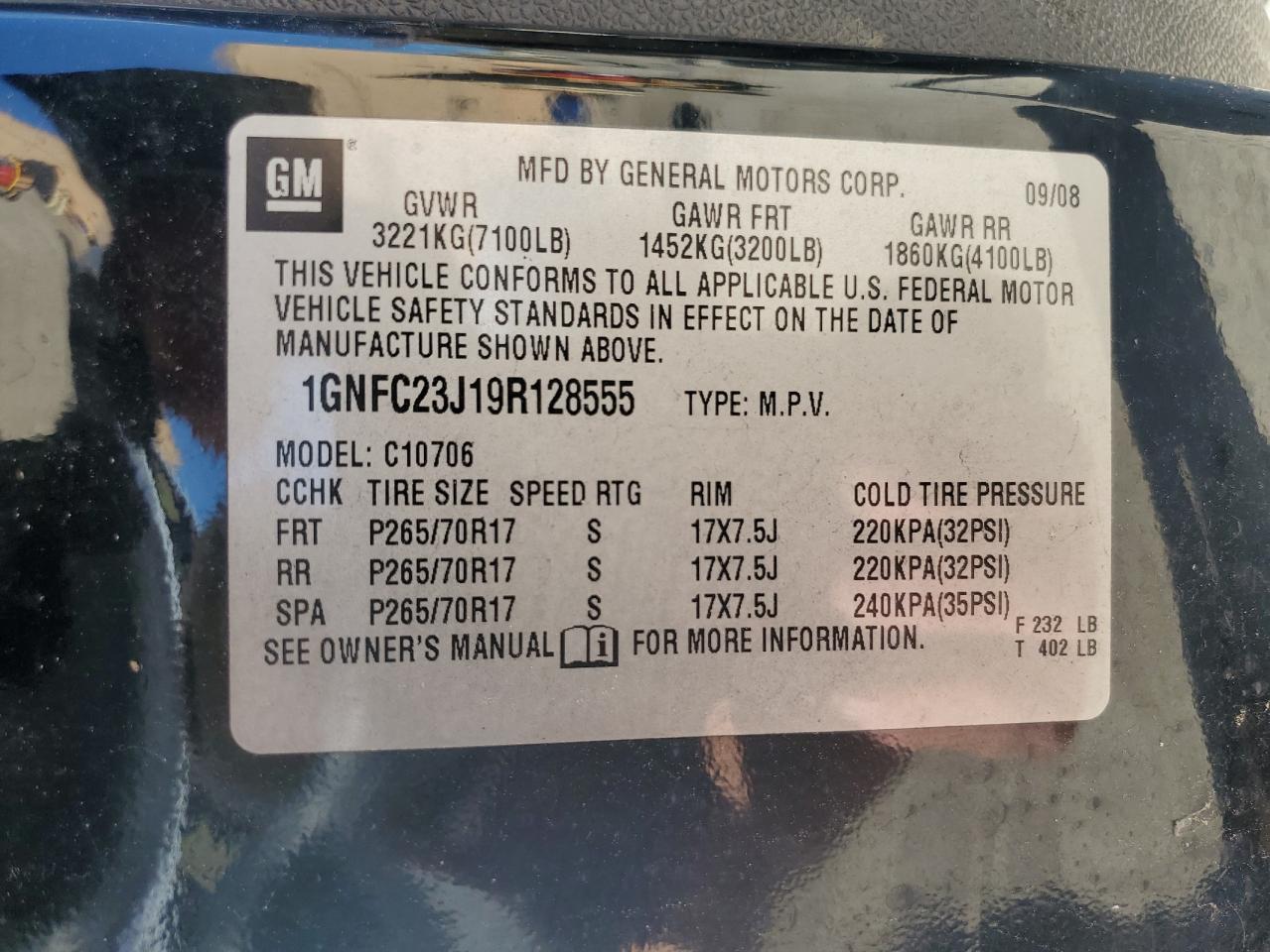 2009 Chevrolet Tahoe C1500 Lt VIN: 1GNFC23J19R128555 Lot: 64804335