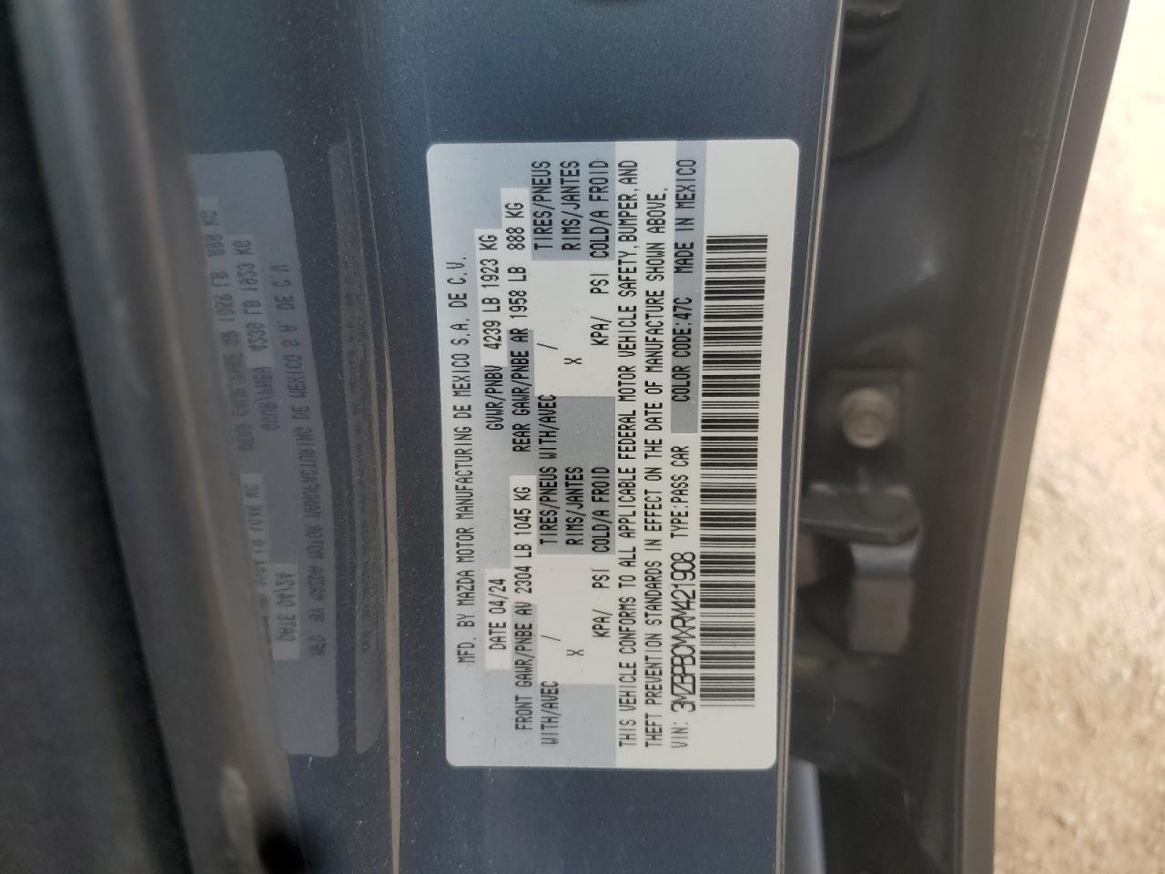 2024 Mazda 3 Preferred VIN: 3MZBPBCMXRM421908 Lot: 64221465