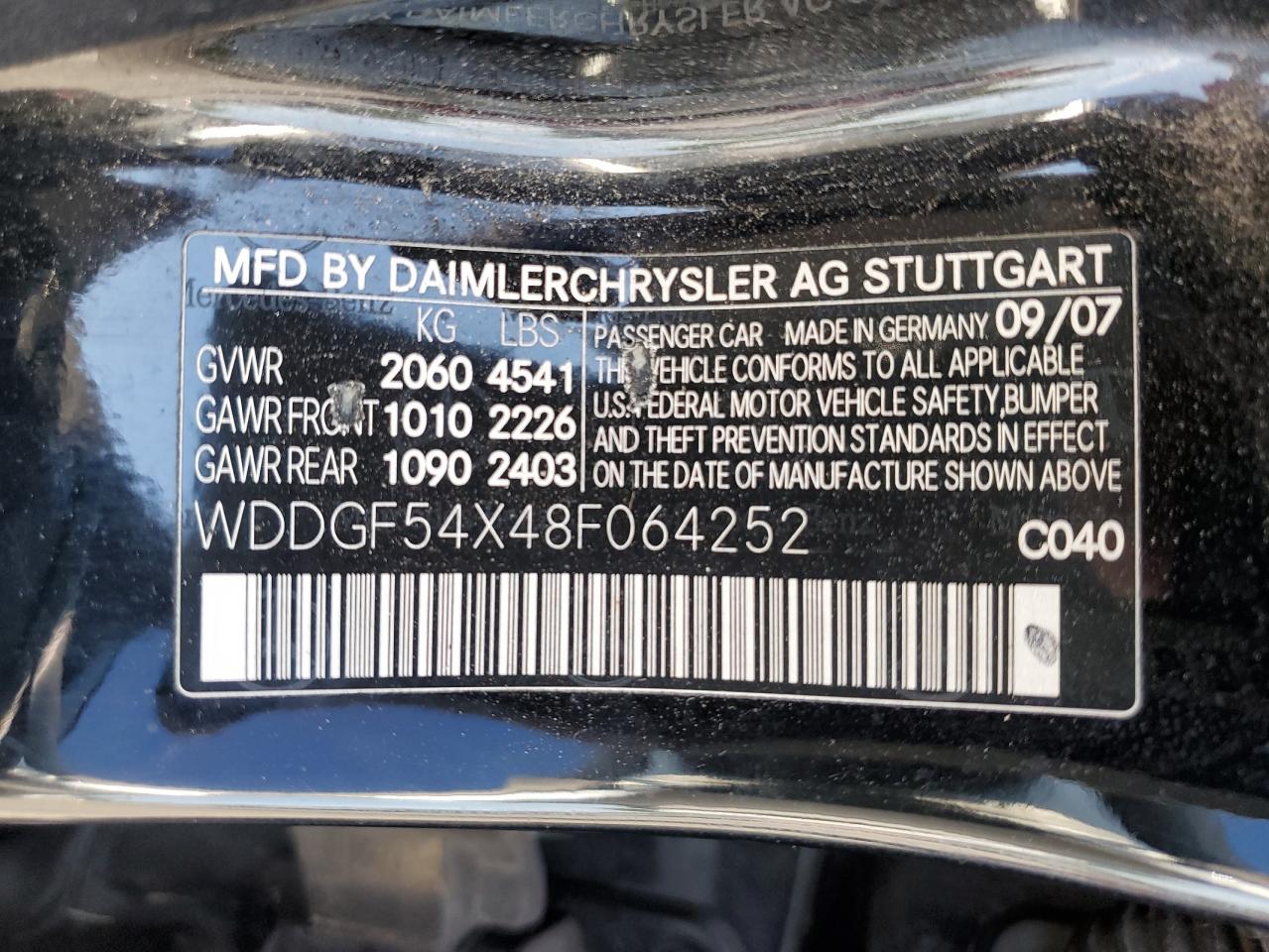 2008 Mercedes-Benz C 300 VIN: WDDGF54X48F064252 Lot: 65422545