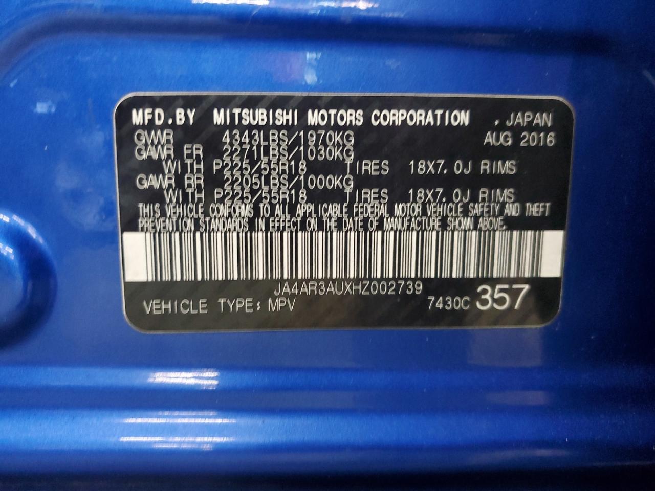 2017 Mitsubishi Outlander Sport Es VIN: JA4AR3AUXHZ002739 Lot: 65369405