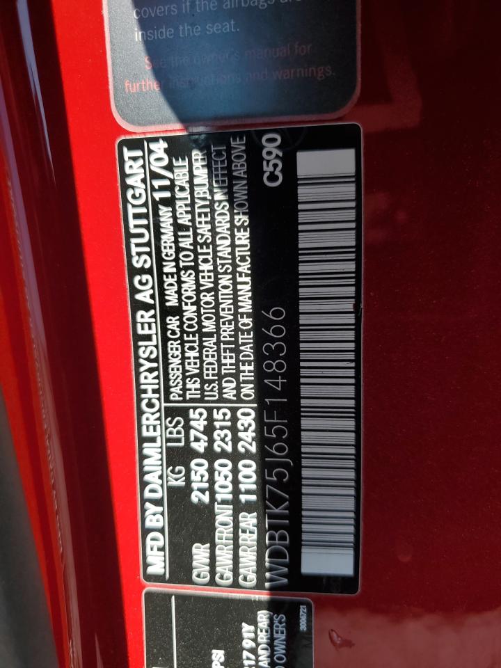 2005 Mercedes-Benz Clk 500 VIN: WDBTK75J65F148366 Lot: 63041965
