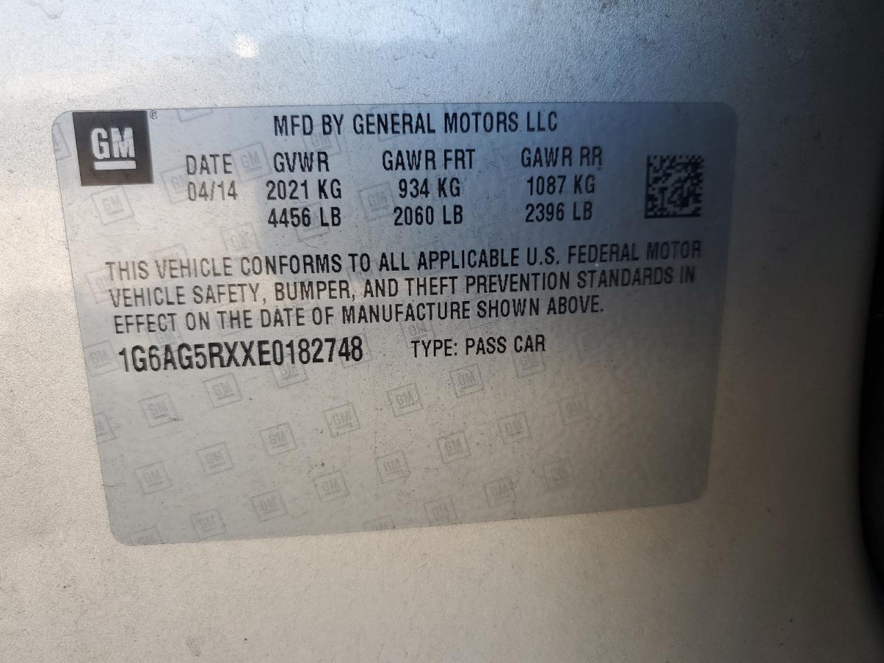2014 Cadillac Ats VIN: 1G6AG5RXXE0182748 Lot: 63269305