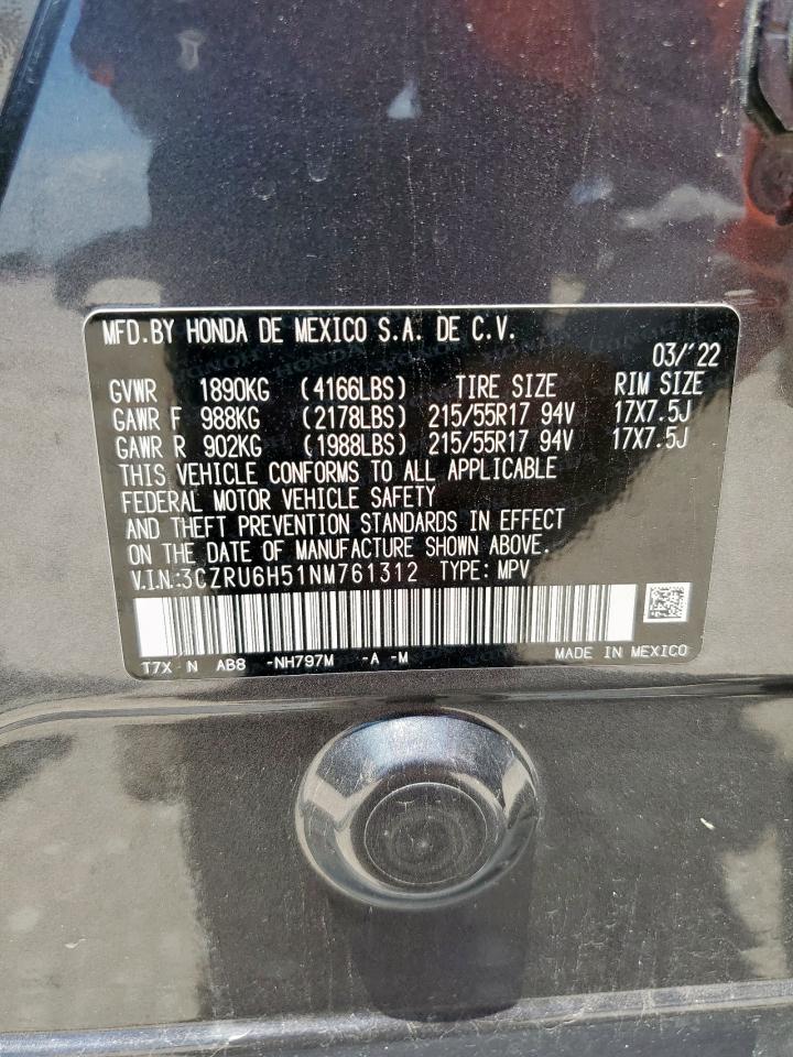 2022 Honda Hr-V Ex VIN: 3CZRU6H51NM761312 Lot: 64650455