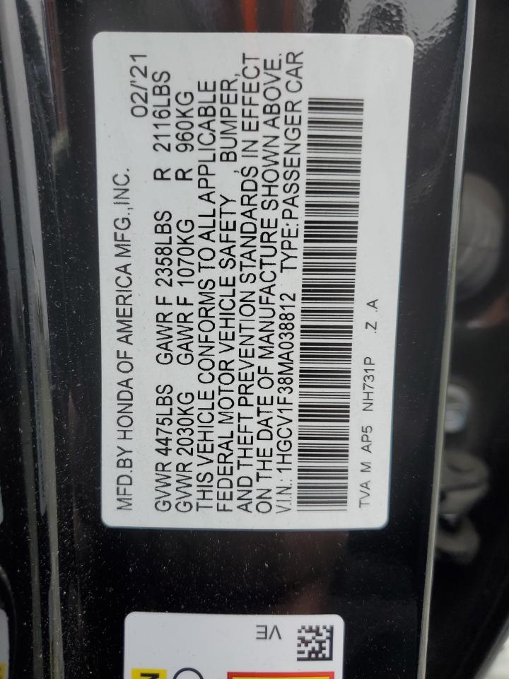 2021 Honda Accord Sport VIN: 1HGCV1F38MA038812 Lot: 66560875