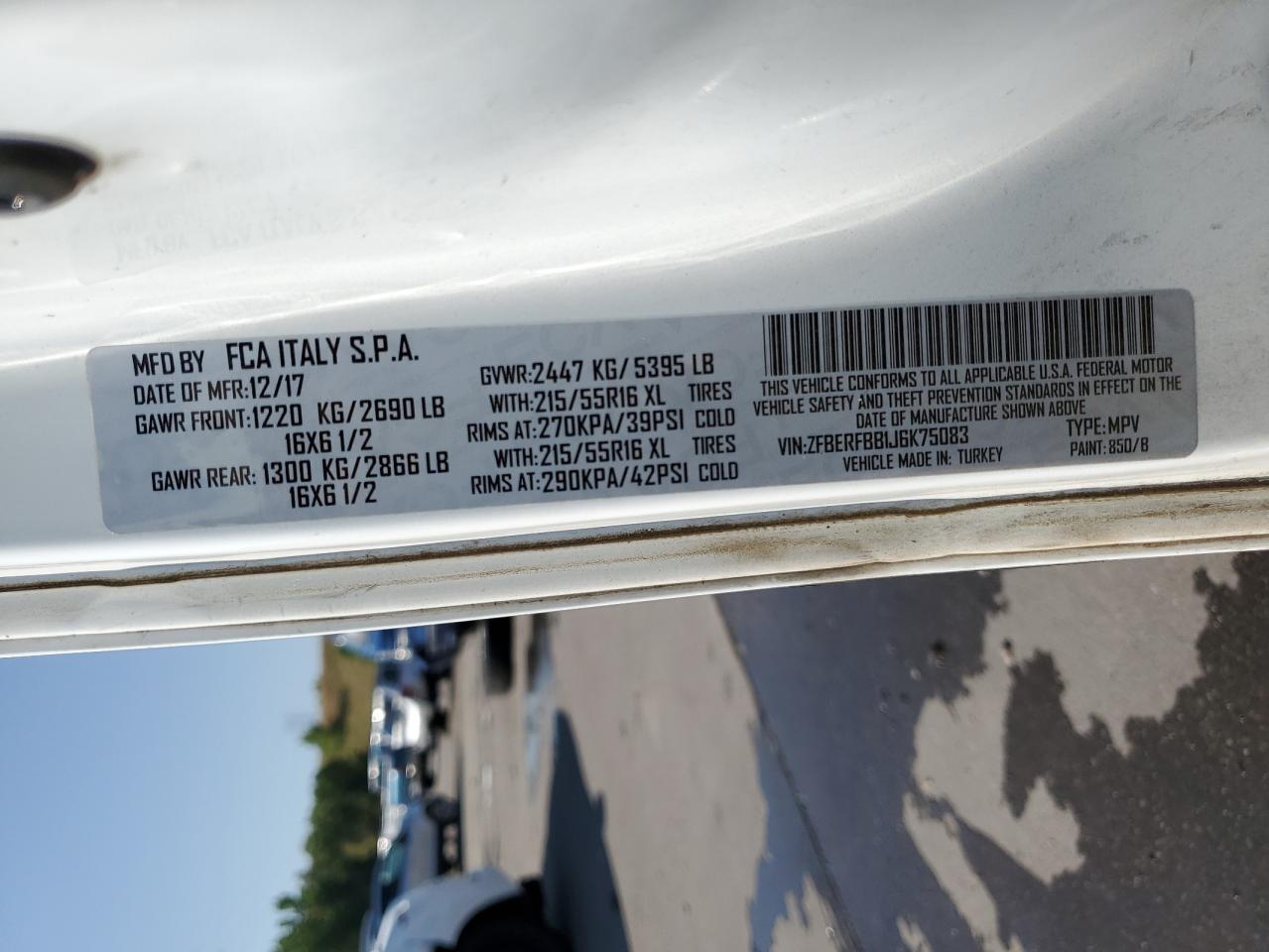 2018 Ram Promaster City Slt VIN: ZFBERFBB1J6K75083 Lot: 64836975