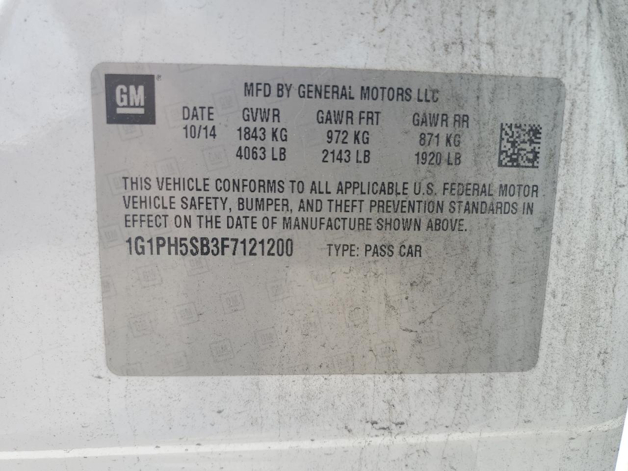 2015 Chevrolet Cruze Eco VIN: 1G1PH5SB3F7121200 Lot: 64990035