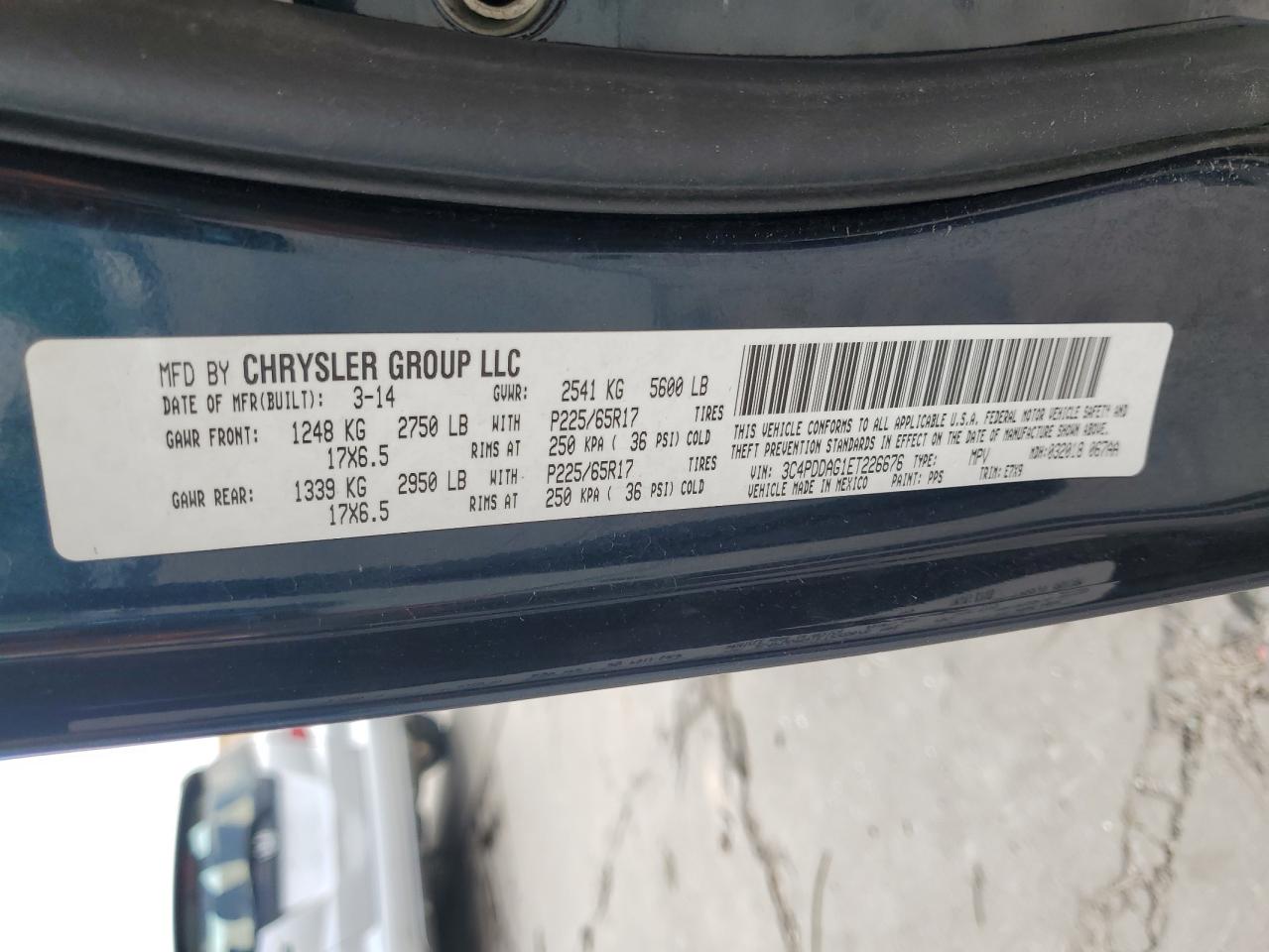 2014 Dodge Journey Se VIN: 3C4PDDAG1ET226676 Lot: 65282055