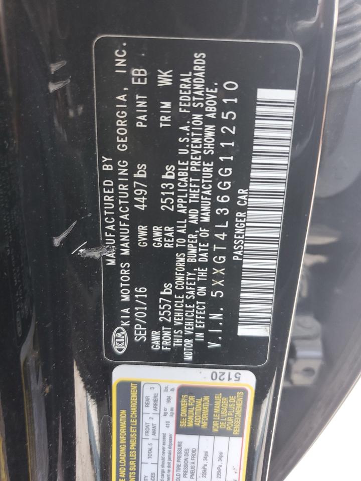 2016 Kia Optima Lx VIN: 5XXGT4L36GG112510 Lot: 65225905
