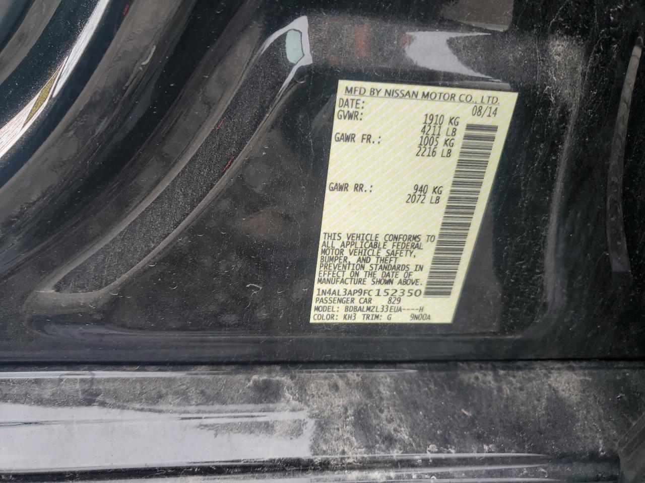 2015 Nissan Altima 2.5 VIN: 1N4AL3AP9FC152350 Lot: 65128235