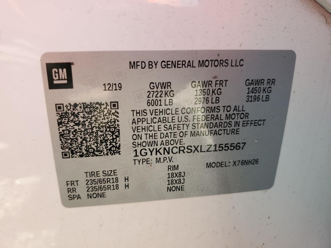 2020 Cadillac Xt5 Premium Luxury VIN: 1GYKNCRSXLZ155567 Lot: 64853005