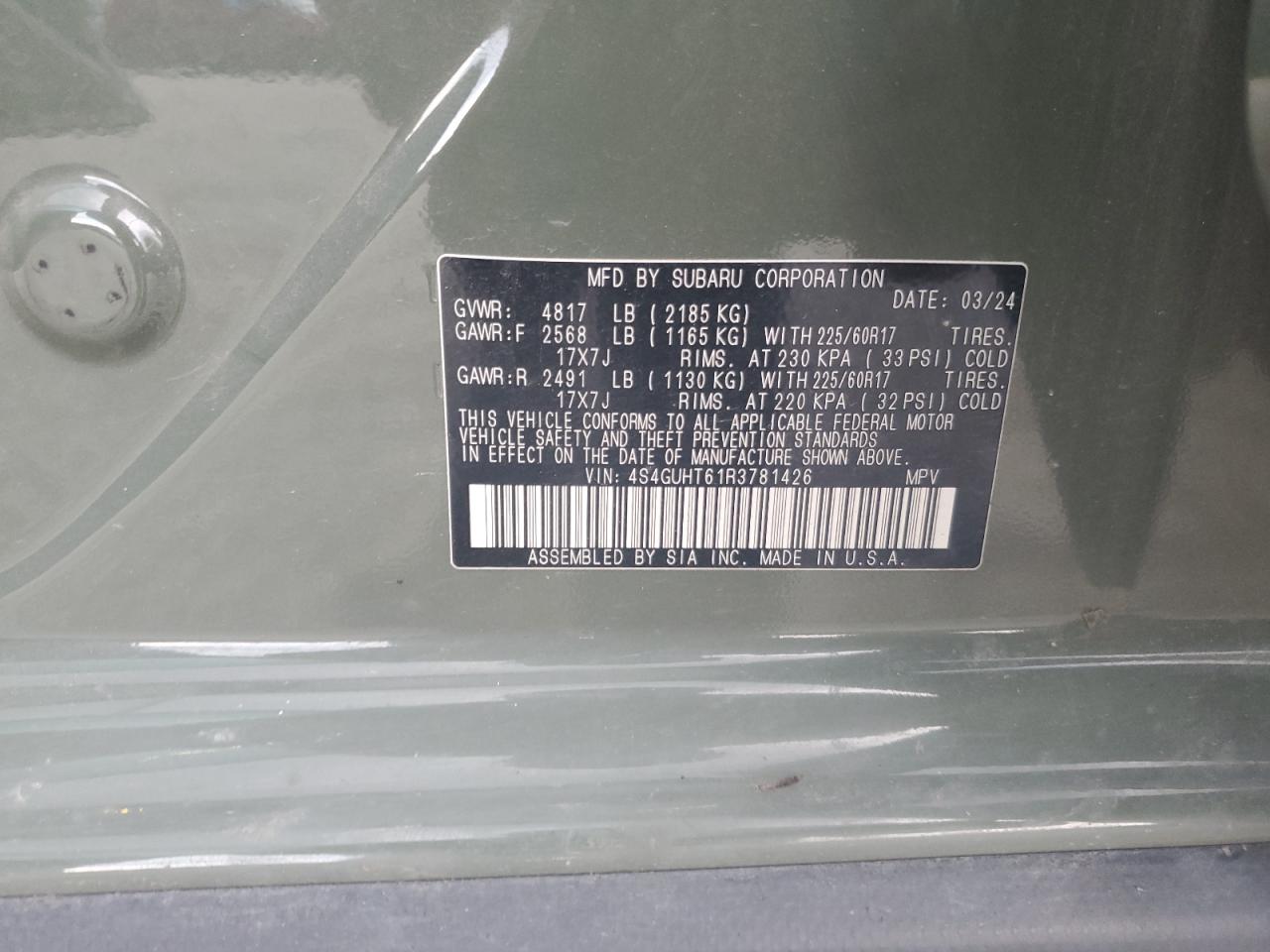 2024 Subaru Crosstrek Wilderness VIN: 4S4GUHT61R3781426 Lot: 61991575