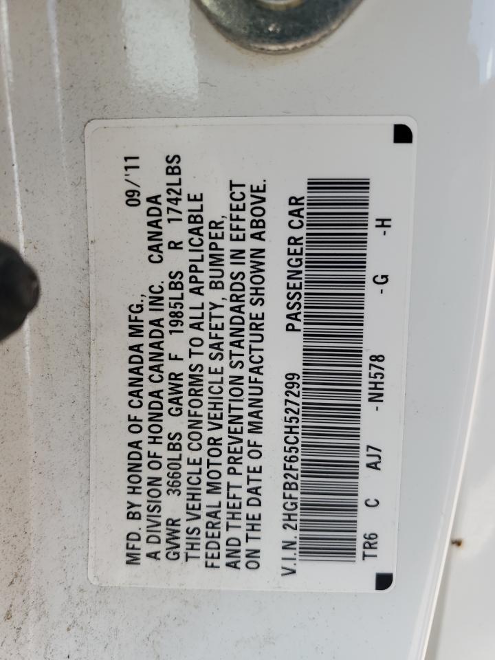 2012 Honda Civic Hf VIN: 2HGFB2F65CH527299 Lot: 65075555