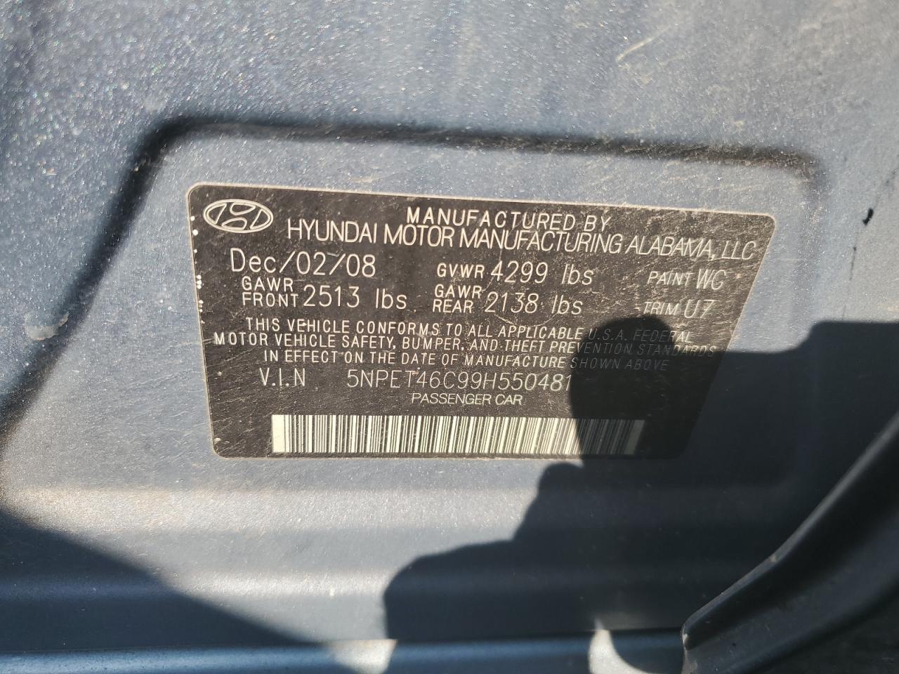 5npet46c99h550481 5NPET46C99H550481 2009 Hyundai Sonata Gls