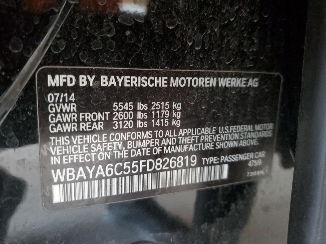 2015 BMW 740 I VIN: WBAYA6C55FD826819 Lot: 64291795