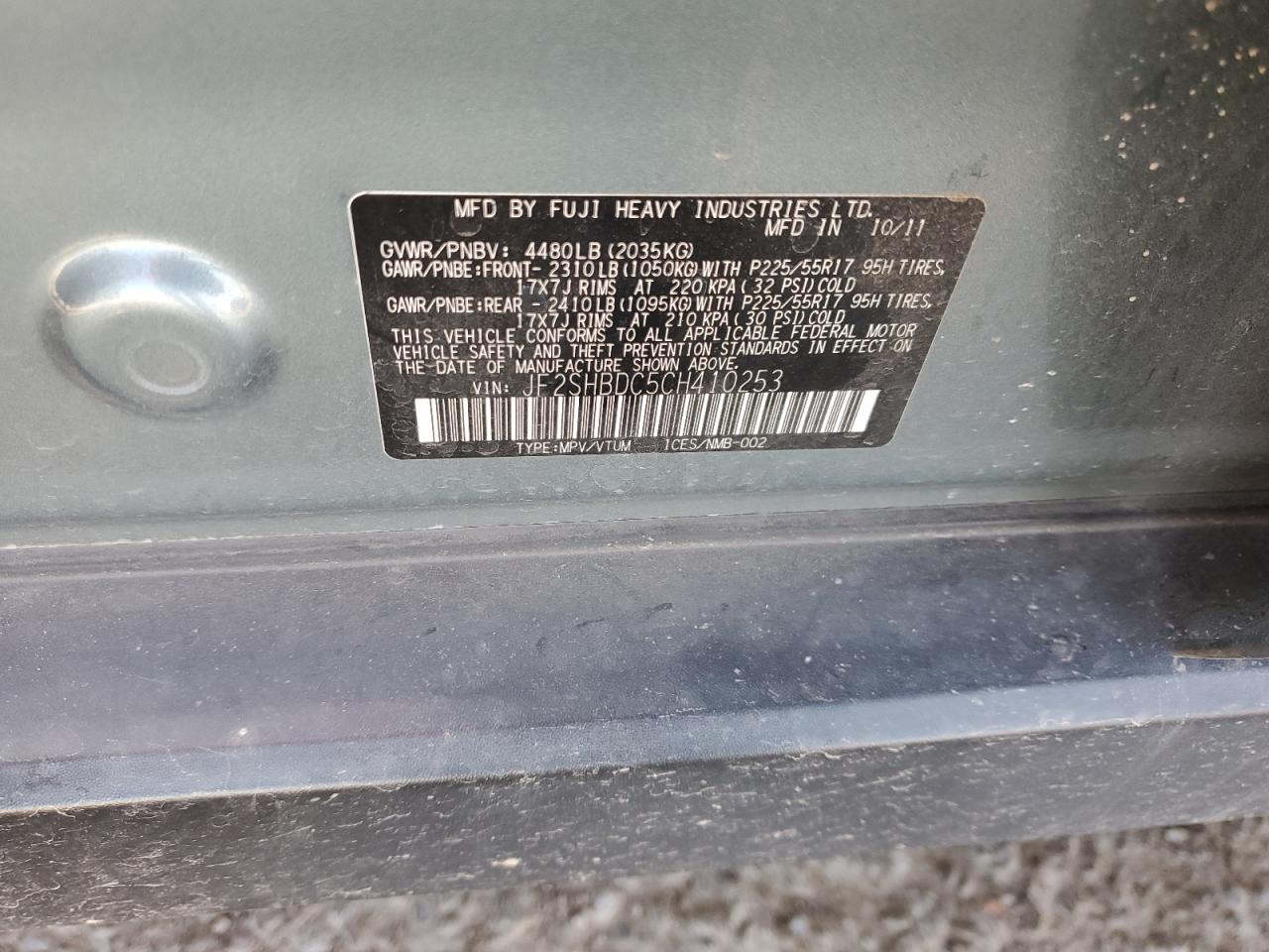 2012 Subaru Forester 2.5X Premium VIN: JF2SHBDC5CH410253 Lot: 62430315