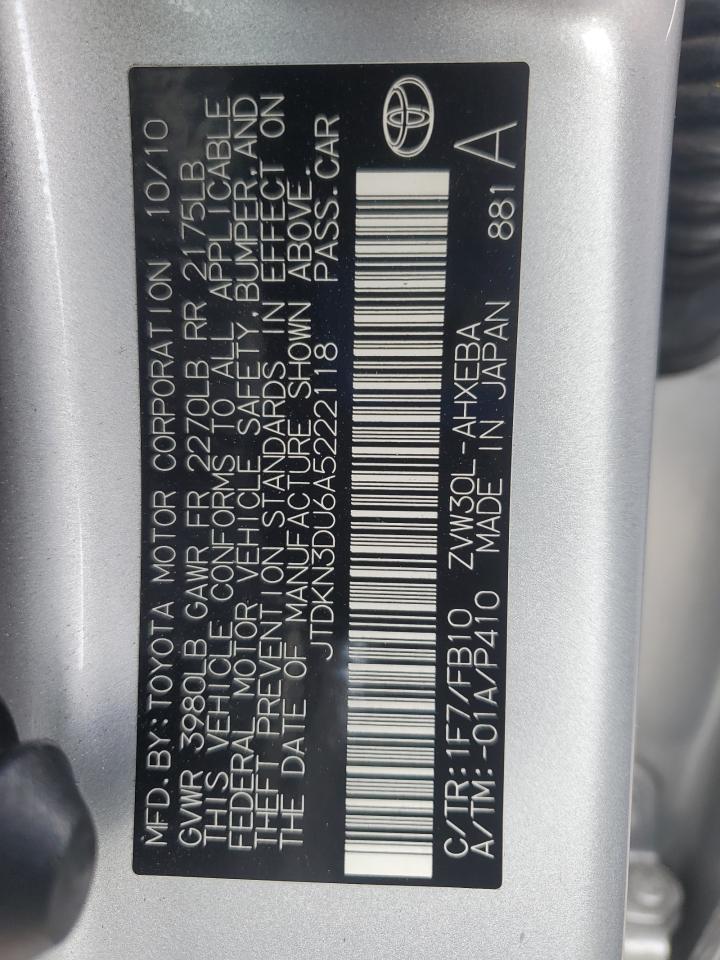 2010 Toyota Prius VIN: JTDKN3DU6A5222118 Lot: 65634855