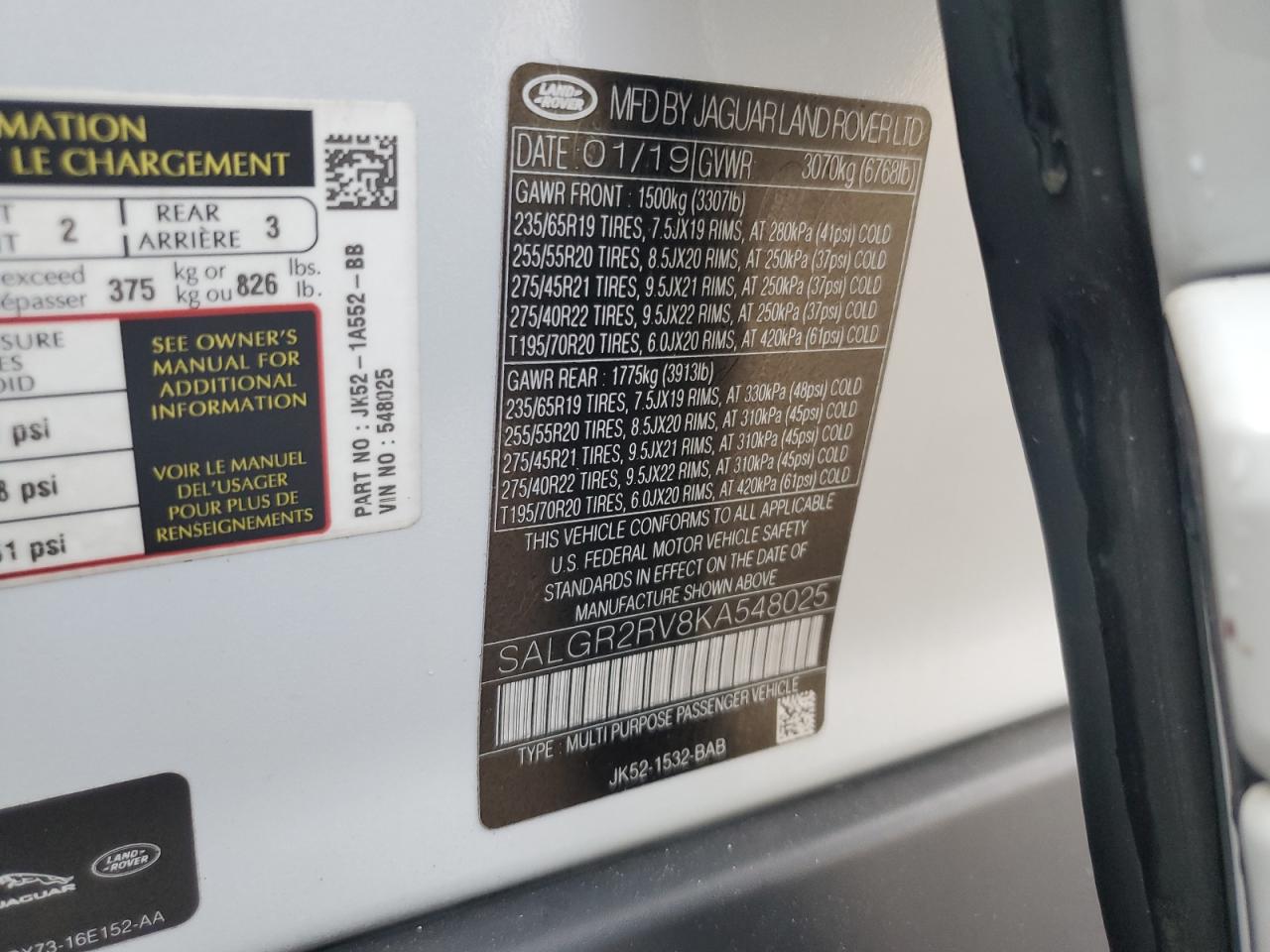 SALGR2RV8KA548025 2019 Land Rover Range Rover