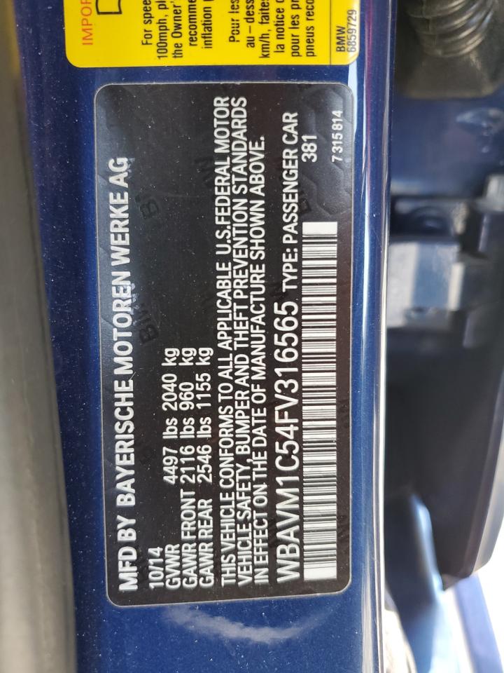 2015 BMW X1 Sdrive28I VIN: WBAVM1C54FV316565 Lot: 66448945