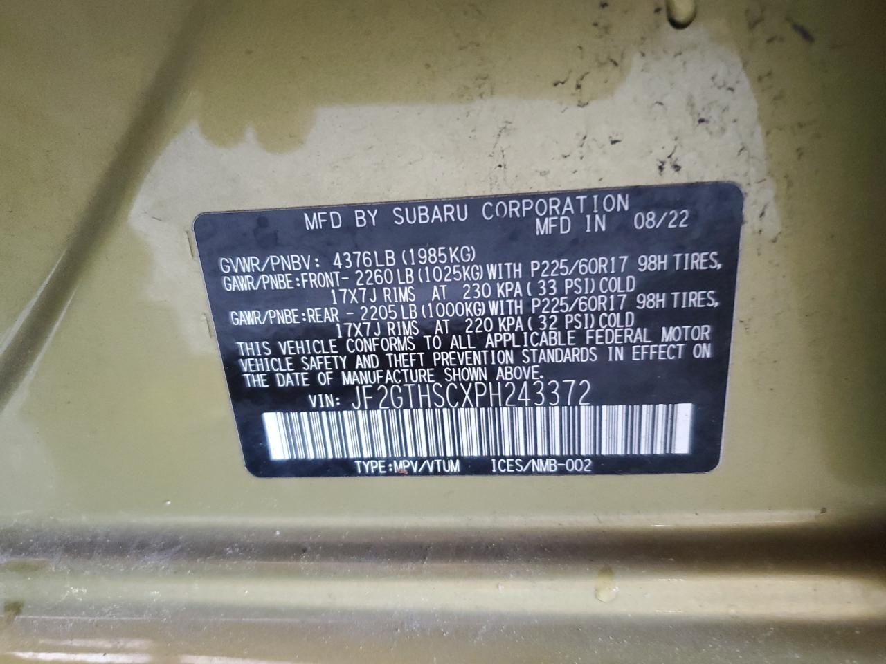 2023 Subaru Crosstrek Sport VIN: JF2GTHSCXPH243372 Lot: 65011485