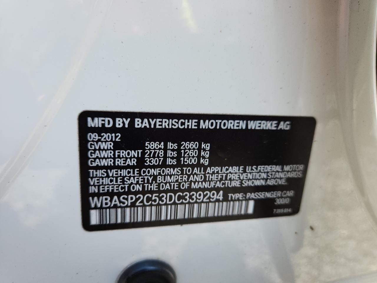 2013 BMW 535 Xigt VIN: WBASP2C53DC339294 Lot: 64447625