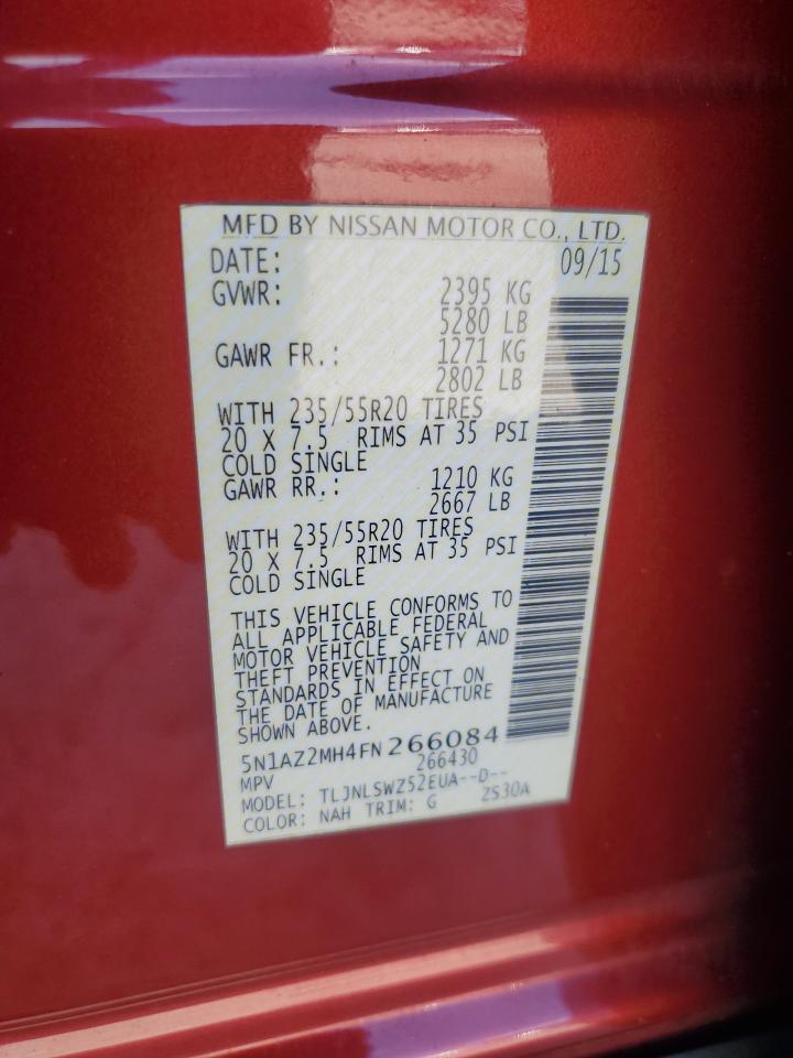 2015 Nissan Murano S VIN: 5N1AZ2MH4FN266084 Lot: 64548685