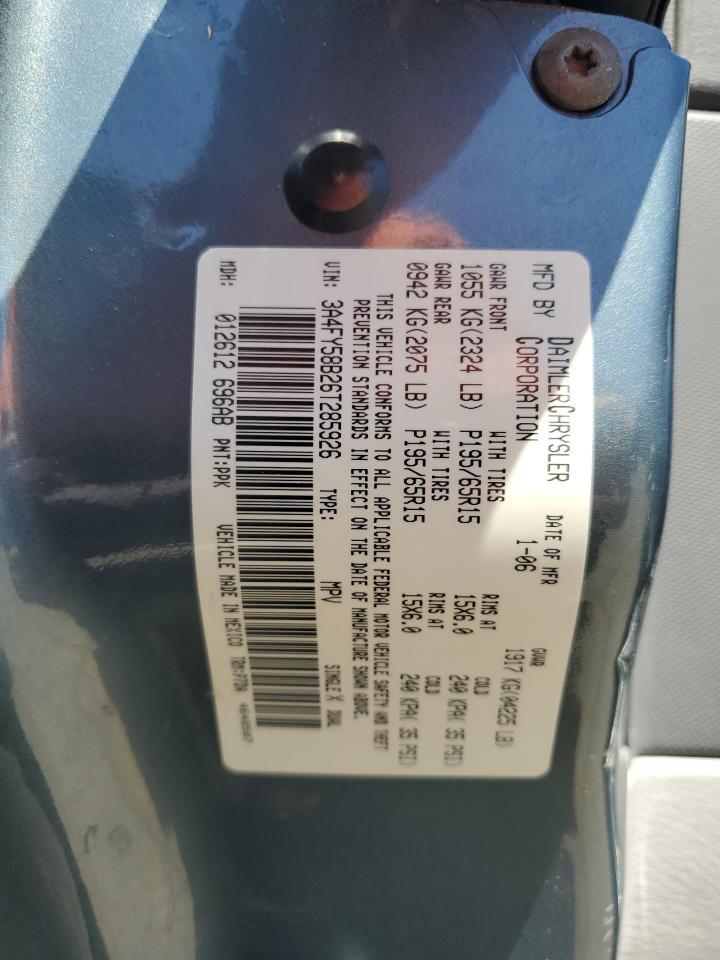 2006 Chrysler Pt Cruiser Touring VIN: 3A4FY58B26T285926 Lot: 67313295