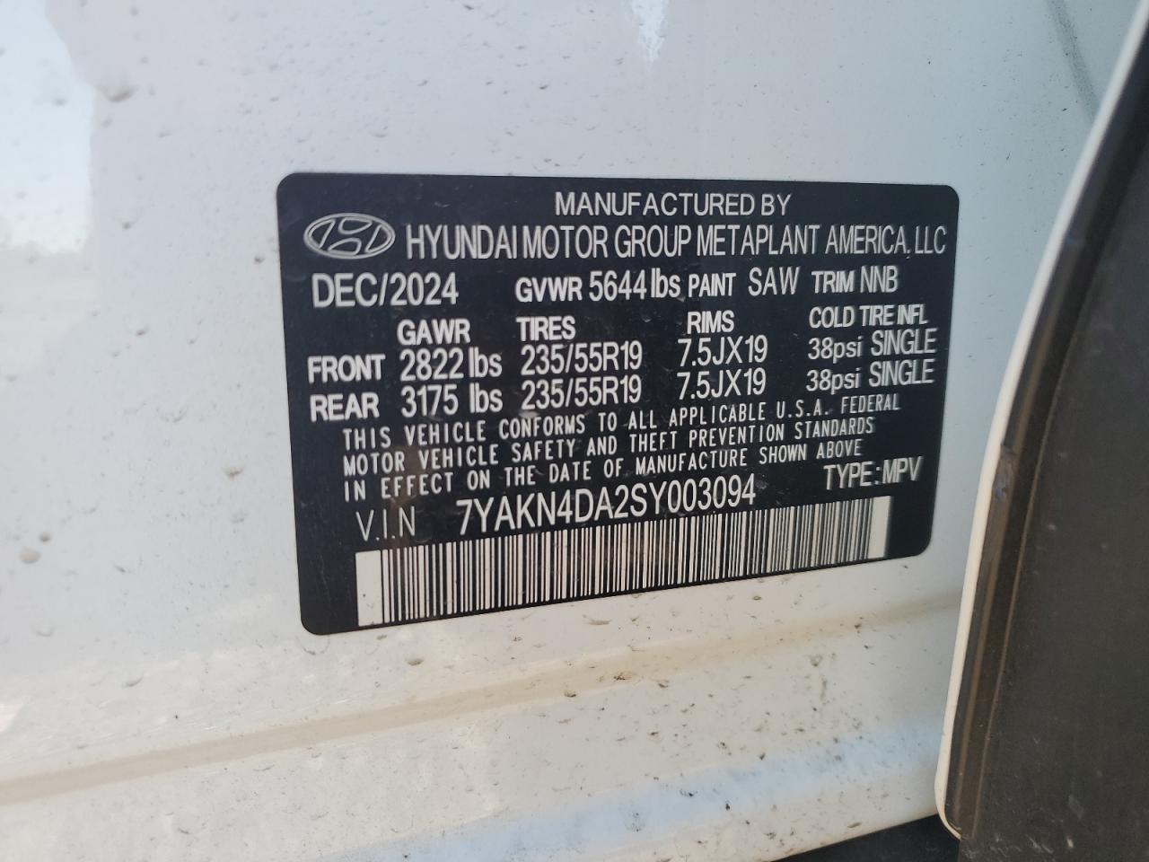 2025 Hyundai Ioniq 5 Sel VIN: 7YAKN4DA2SY003094 Lot: 63502515