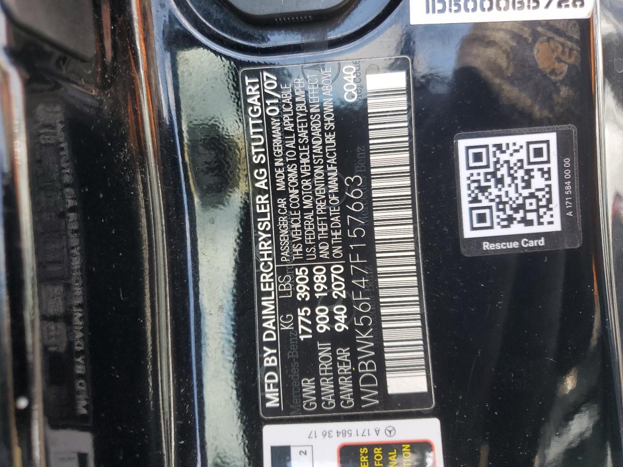 2007 Mercedes-Benz Slk 350 VIN: WDBWK56F47F157663 Lot: 65689925