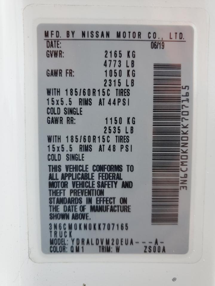 2019 Nissan Nv200 2.5S VIN: 3N6CM0KN0KK707165 Lot: 62270315