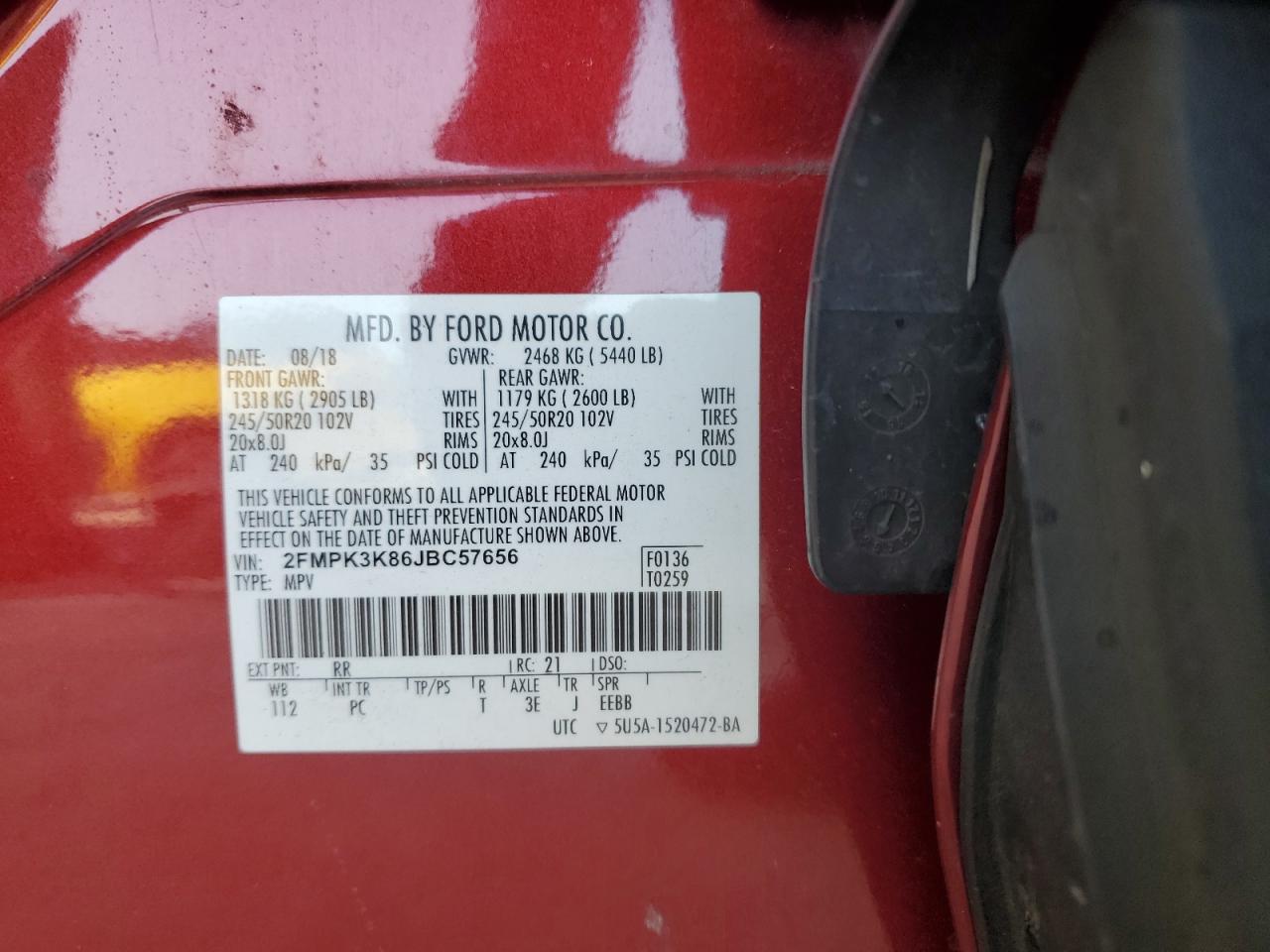 2018 Ford Edge Titanium VIN: 2FMPK3K86JBC57656 Lot: 64668645
