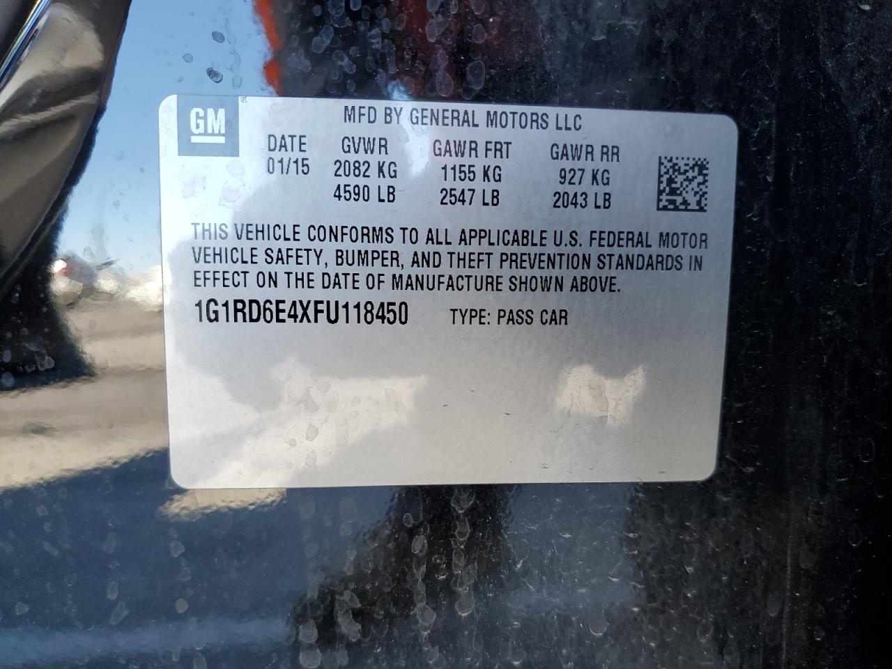 1g1rd6e4xfu118450 1G1RD6E4XFU118450 2015 Chevrolet Volt