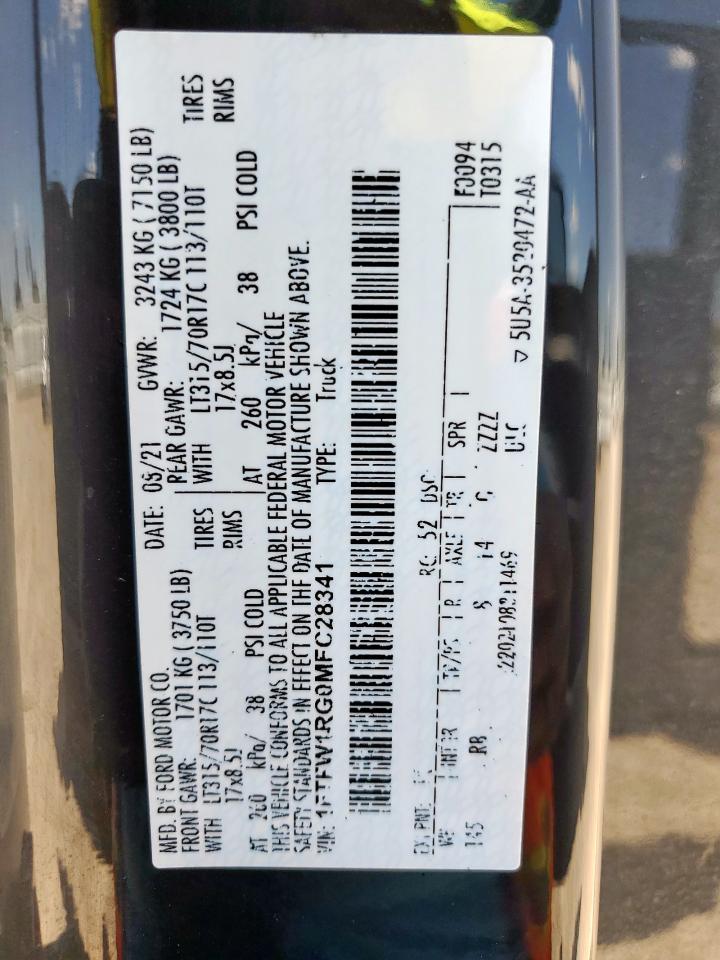 2021 Ford F150 Raptor VIN: 1FTFW1RG0MFC28341 Lot: 64484775