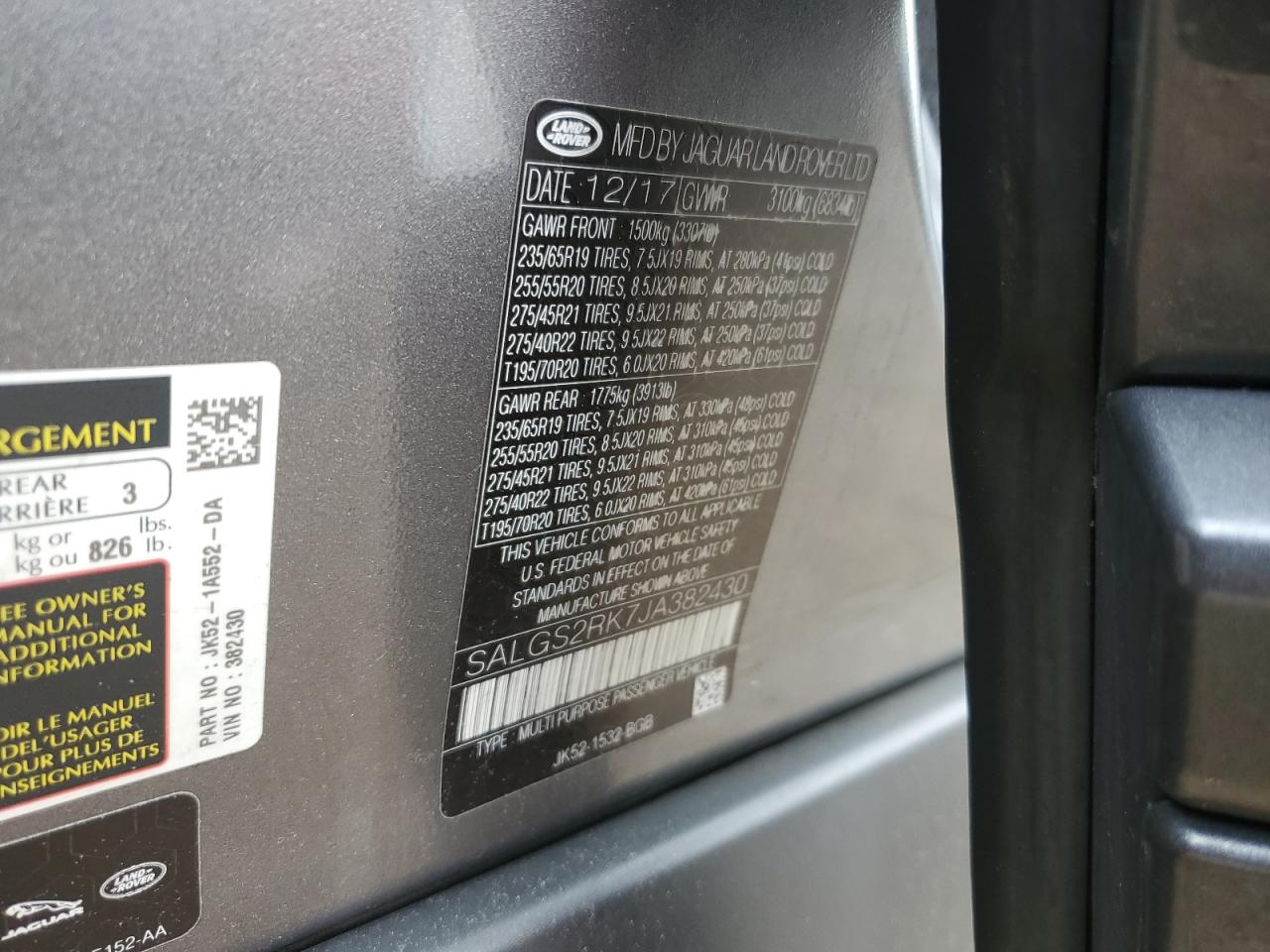 2018 Land Rover Range Rover Hse VIN: SALGS2RK7JA382430 Lot: 63055095
