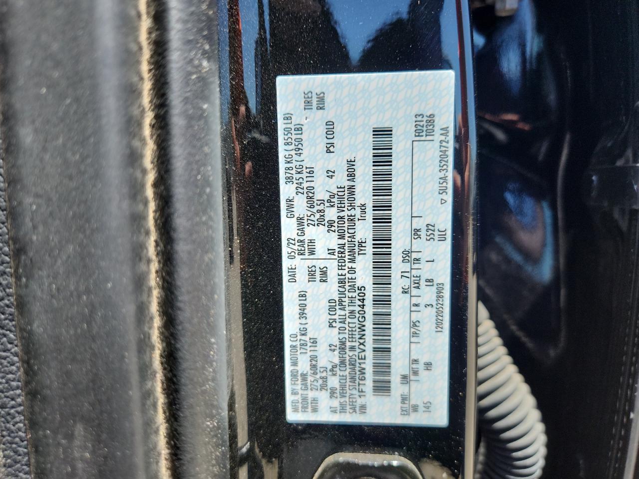 2022 Ford F150 Lightning Pro VIN: 1FT6W1EVXNWG04405 Lot: 64455715