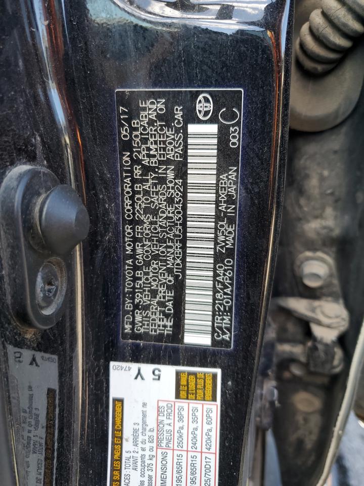 2017 Toyota Prius VIN: JTDKBRFU5H3043924 Lot: 65382955