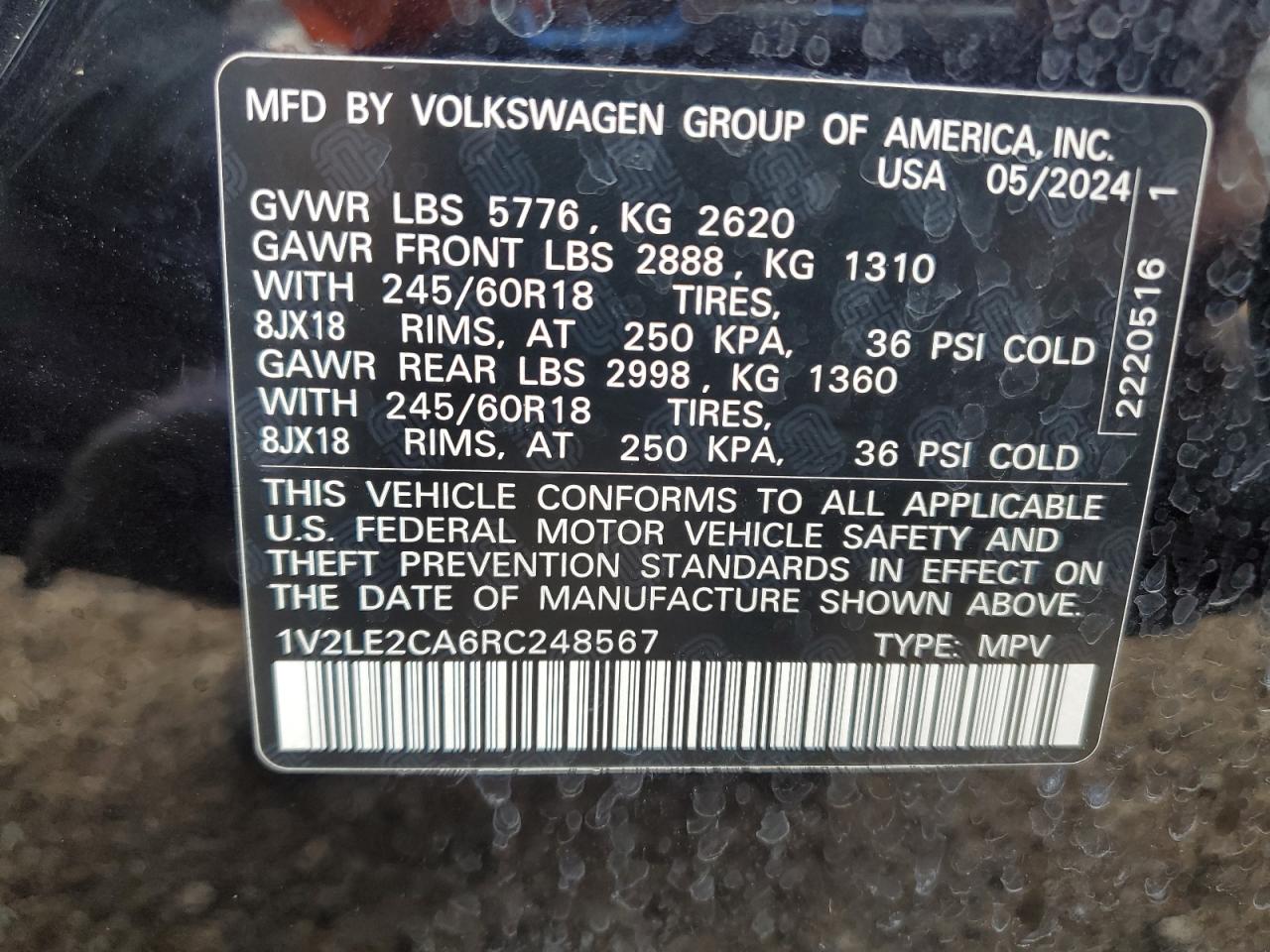 2024 Volkswagen Atlas Cross Sport Se VIN: 1V2LE2CA6RC248567 Lot: 66687105