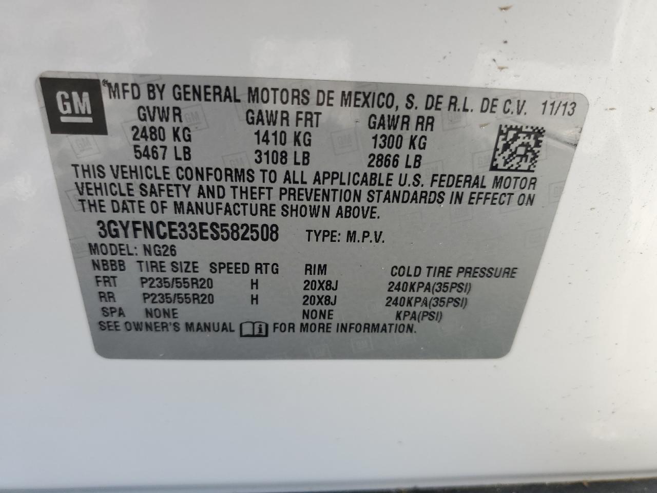 2014 Cadillac Srx Performance Collection VIN: 3GYFNCE33ES582508 Lot: 64074185