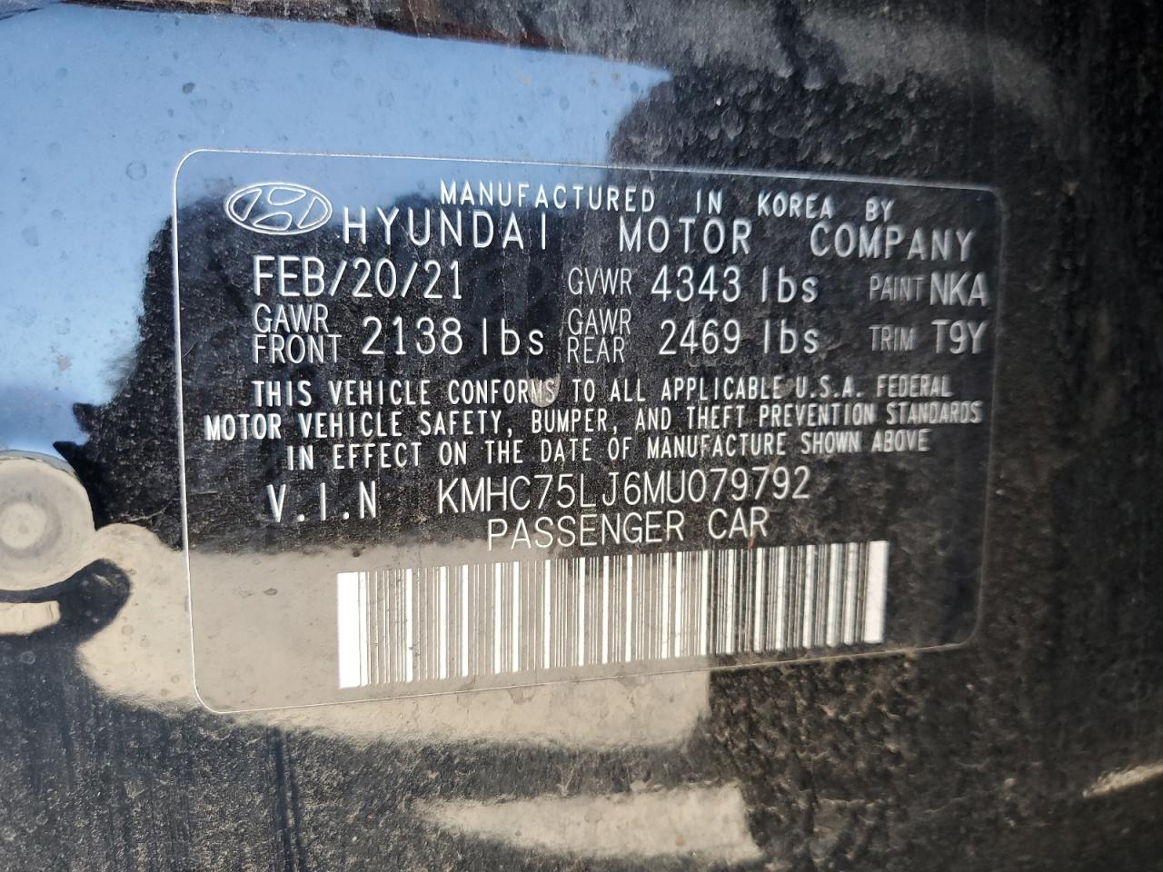 2021 Hyundai Ioniq Se VIN: KMHC75LJ6MU079792 Lot: 63811235