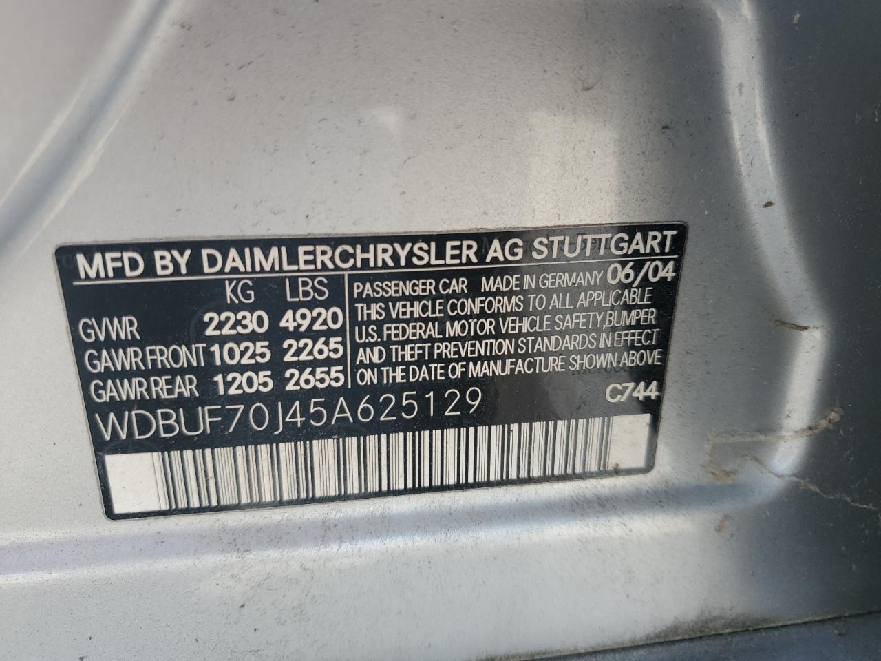 wdbuf70j45a625129 WDBUF70J45A625129 2005 Mercedes-Benz E 500