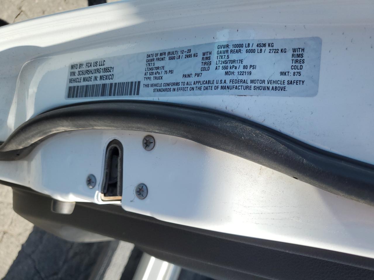 2024 Ram 2500 Tradesman VIN: 3C6UR5HJXRG186521 Lot: 63691765